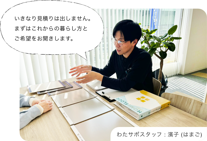 いきなり見積りは出しません。まずはこれからの暮らし方とご希望をお聞きします。