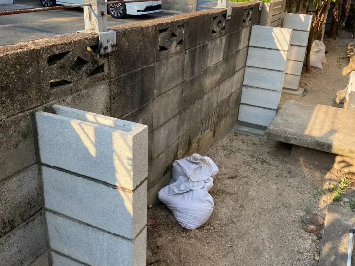 【岡山市南区】ブロック塀の補強工事|倒壊防止のため控え壁を設置