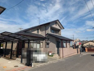 岡山市南区 外壁塗装 施工後 駐車場側から見た外観